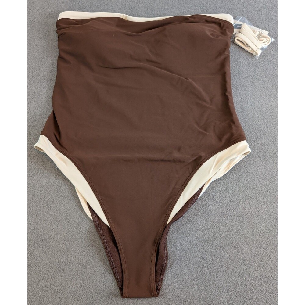 Abercrombie & Fitch Cheeky Marina One-Piece Swimsuit Brown Cream Large